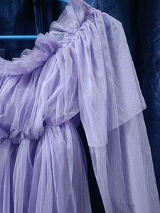 net peplum Lilac Off-Shoulder Tulle Top