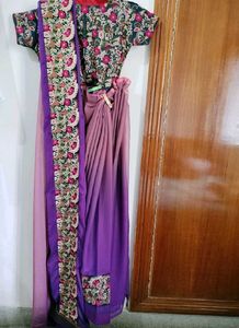 Purple Saree With Blouse Piece
