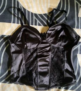 Black Satin Lace Corset Top
