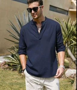 COOFANDY men's cotton linen Henley shirt