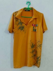 Men's Orange Bamboo Print Polo Shirt