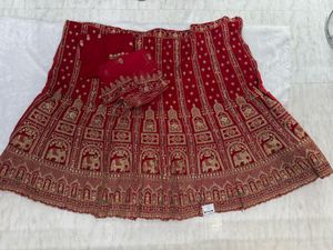 Red &amp; Gold Embroidered Lehenga Choli Set