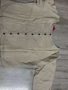 Beige Embroidered Kurta Top