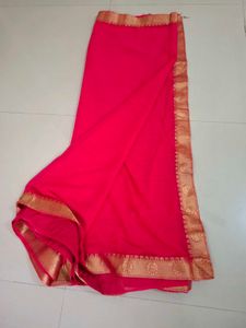 Elegant Pink Saree with Golden Border
