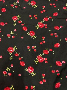 Floral Puff Sleeve Dress black &amp; red rose printed