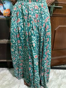 Teal Floral Print Ethnic Skirt