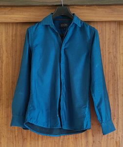 Men's Blue Cotton Casual Shirt