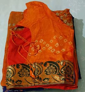 Vibrant Orange Bandhani Saree