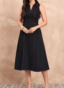 40 inch Stylish Dark Wash Denim Dress