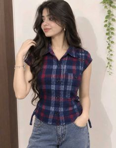 Chic Plaid Sleeveless shirt (attachable short slee
