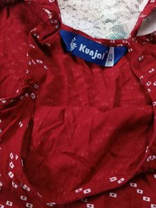 Red Bandhani Print Flared Top