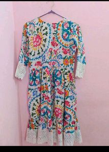 Floral Print Kurti with Lace Detail