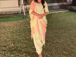 Elegant butter yellow Cream Kurta Set with Dupatta