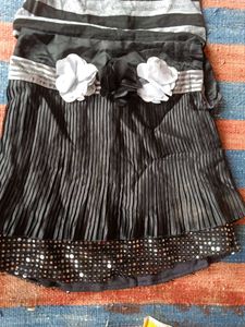 Striped Dress with Flower Appliques
