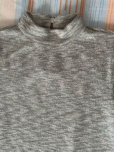 Grey Glittery Ribbed Turtleneck Top
