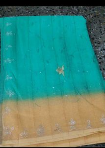 Beautiful Teal &amp; Gold Saree