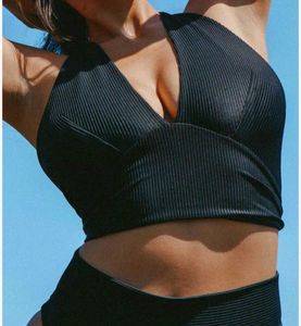 Black Ribbed Halter Bikini set