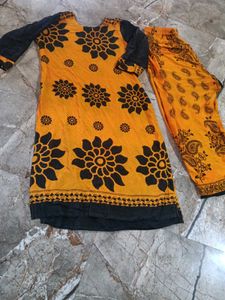 Yellow Kurta with Black Floral Print