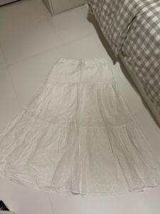 White Eyelet Tiered Midi Skirt