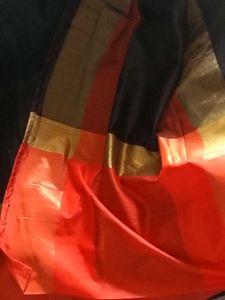 NewElegantCottonSilkSaree-Orange&amp;Blck-Extra