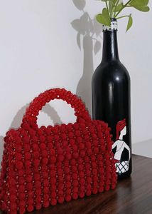 Hot Red Beaded Handbag
