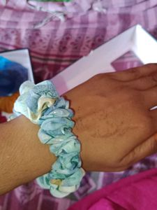 Blue and Green Floral Scrunchie