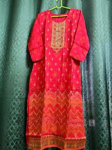Vibrant Red Ethnic Kurta with Duppata and Pant