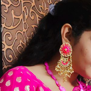 Kundan Pink Very Big Jumkas