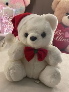 Festive White Teddy Bear with Santa Hat