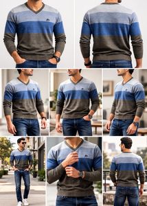 Aeropostale Striped V-Neck Knit Sweater Cum Sweats