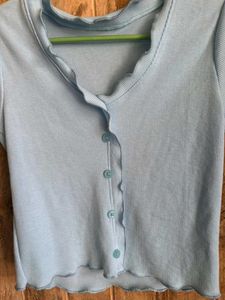 Cute Baby Blue Button-Up Crop Top