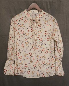 Floral Print Tie Neck Blouse