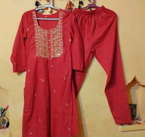 3 kurti, pink Embroidered Kurta with Pants Set