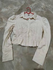Elegant Pearl Detail Cropped Blouse