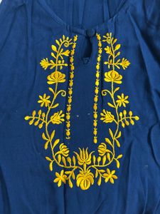 Embroidered Cold Shoulder Kurti- (S Size)