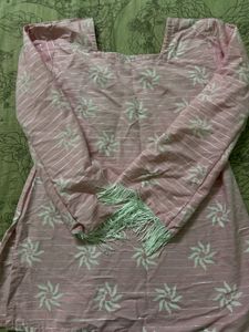 Pink Embroidered Kurta with Bell Sleeves
