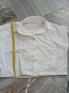 White Cropped Shirt with Tie Detail