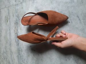 Brown Pointed Back Sling Heels