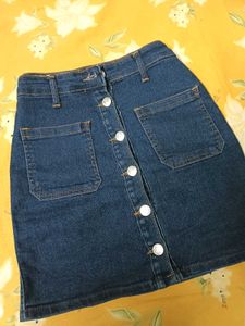 Blue Denim Button-Front Mini Skirt
