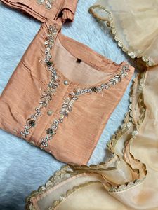 Elegant Peach Kurta Set with Dupatta