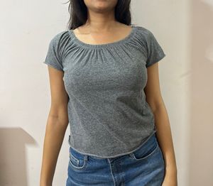 Women's Grey Off-Shoulder Top