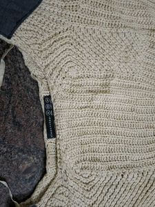 Beige Knitted Sweater with Dark Patches