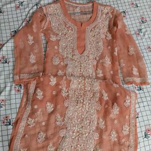 Elegant Peach Chikankari Kurta
