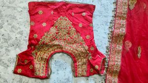 Red &amp; Gold Embroidered Lehenga Set