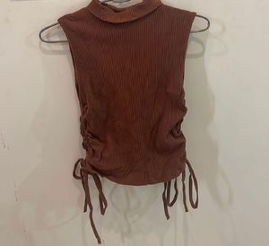 Brown Ribbed Tank Top