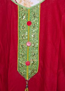 Red Kurta with Embellished Neckline