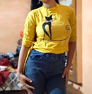 Yellow Cat Print Top