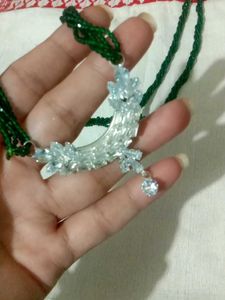 Elegant Crystal Crescent Green Mangalsutra