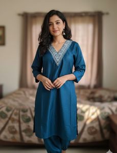 Teal Embroidered Kurta Set