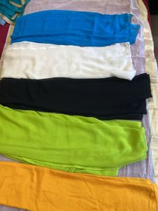 4 Georgette And 1 Yellow Cotton Silk Dupattas